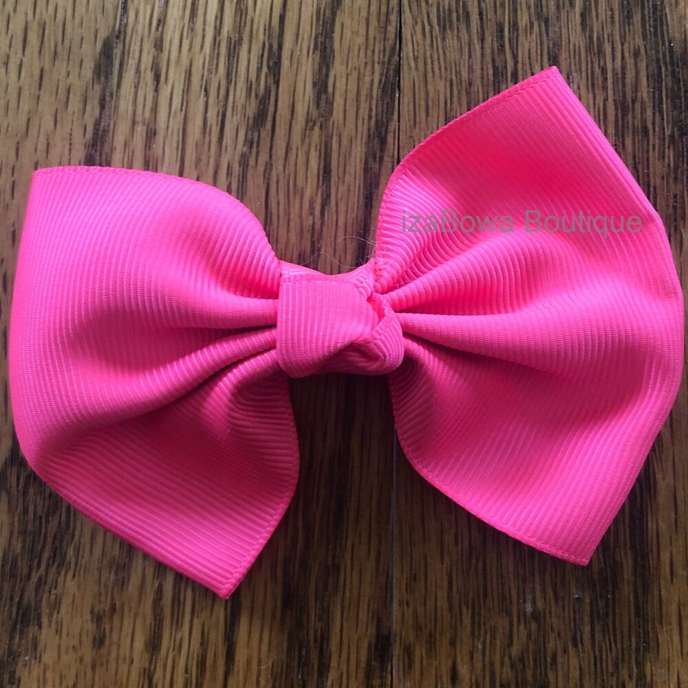 Neon Pink 4" Bow tie Bow     4B2592  Handmade NWT Boutique